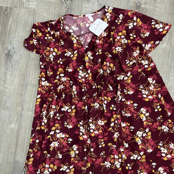 Isabel Maternity Floral Print Short Sleeve Woven Burgundy Dress - Small - NWT - Picture 6 of 6